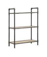 Industrial Gray Oak 3-Tier Metal Bookshelf Storage Unit - Omega Lifestyles