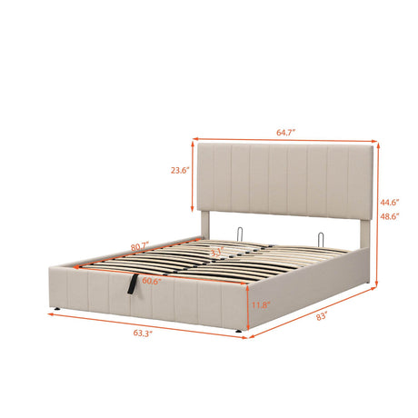 Queen Upholstered Platform Bed With Hydraulic Storage System - Omega Lifestyles