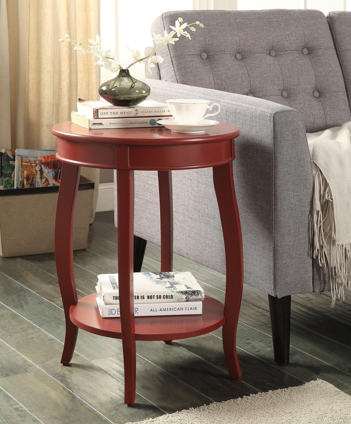 Red Synthetic Wood Accent Round Leg Storage Table - Omega Lifestyles