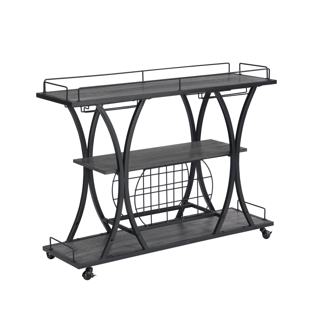 Industrial Style Mobile Iron 3-Tier Bar Cart With Casters - Omega Lifestyles