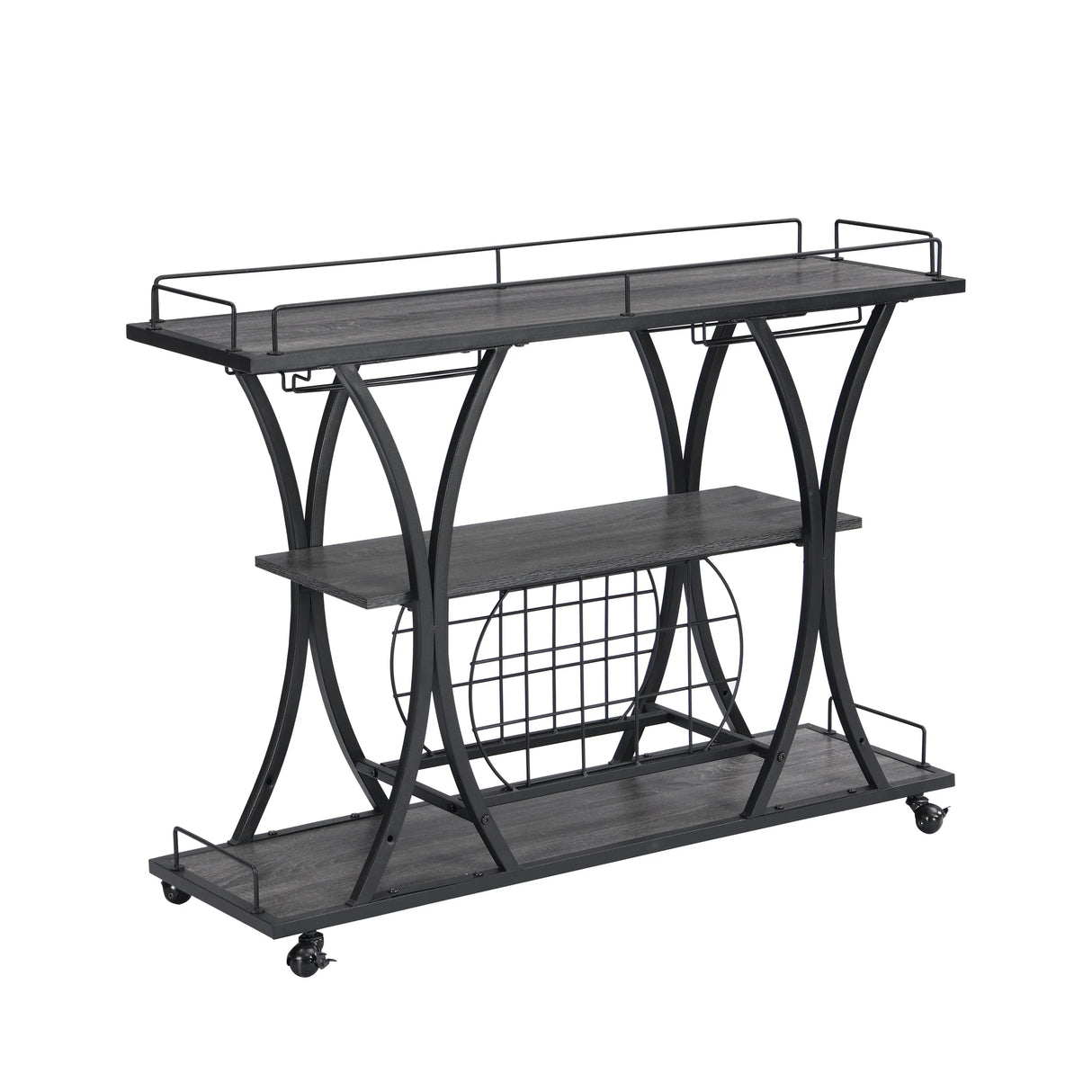 Industrial Style Mobile Iron 3-Tier Bar Cart With Casters - Omega Lifestyles