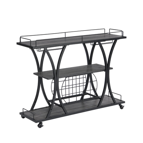 Industrial Style Mobile Iron 3-Tier Bar Cart With Casters - Omega Lifestyles