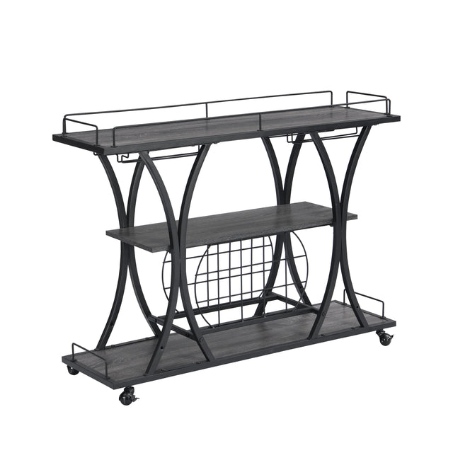 Industrial Style Mobile Iron 3-Tier Bar Cart With Casters - Omega Lifestyles