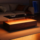 Modern Walnut Rectangle Coffee Table With LED Lights - Sleep Galleria