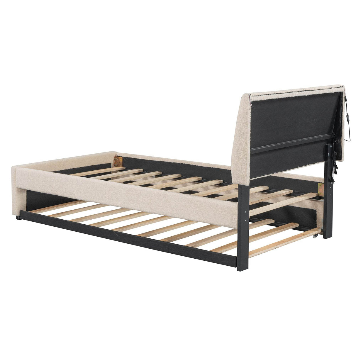 Twin Upholstered Platform Bed With LED Light Trundle - Omega Lifestyles