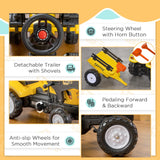 Kids Pedal Ride-On Excavator Bulldozer With Trailer - Omega Lifestyles