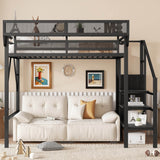 Twin Metal Loft Bed With Stairs Storage Shelves - Omega Lifestyles
