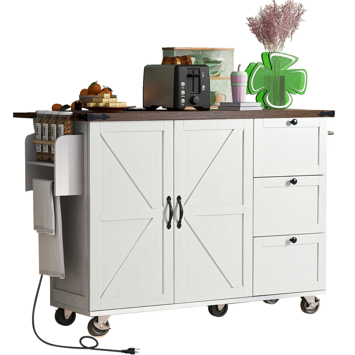 Farmhouse Kitchen Island Cart With Power Outlet - Omega Lifestyles