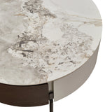 Round Ceramic Top Coffee Table With Drawers And Metal Legs - Omega Lifestyles