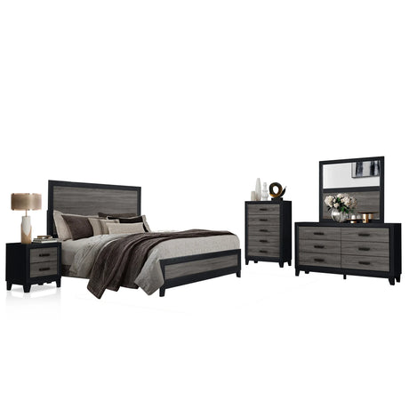 Full Farmhouse Two-Tone Solid Wood Panel Bed Frame - Omega Lifestyles