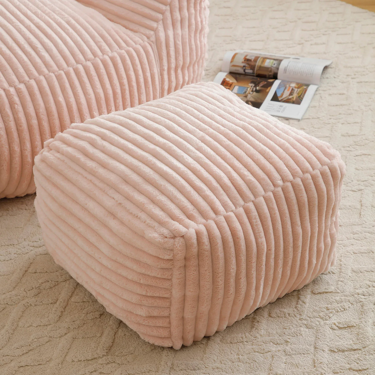 Giant Pink Corduroy Shredded Foam Bean Bag Chair - Omega Lifestyles