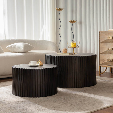 2-Piece Vintage Solid Wood Round Coffee Table Set - Sleep Galleria
