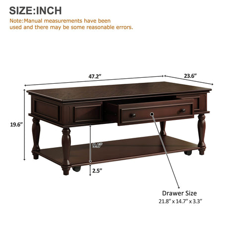 Retro Farmhouse Coffee Table With Drawer And Wheels - Sleep Galleria