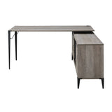 Gray Oak Wood Writing Desk With Sliding Cabinet - Omega Lifestyles