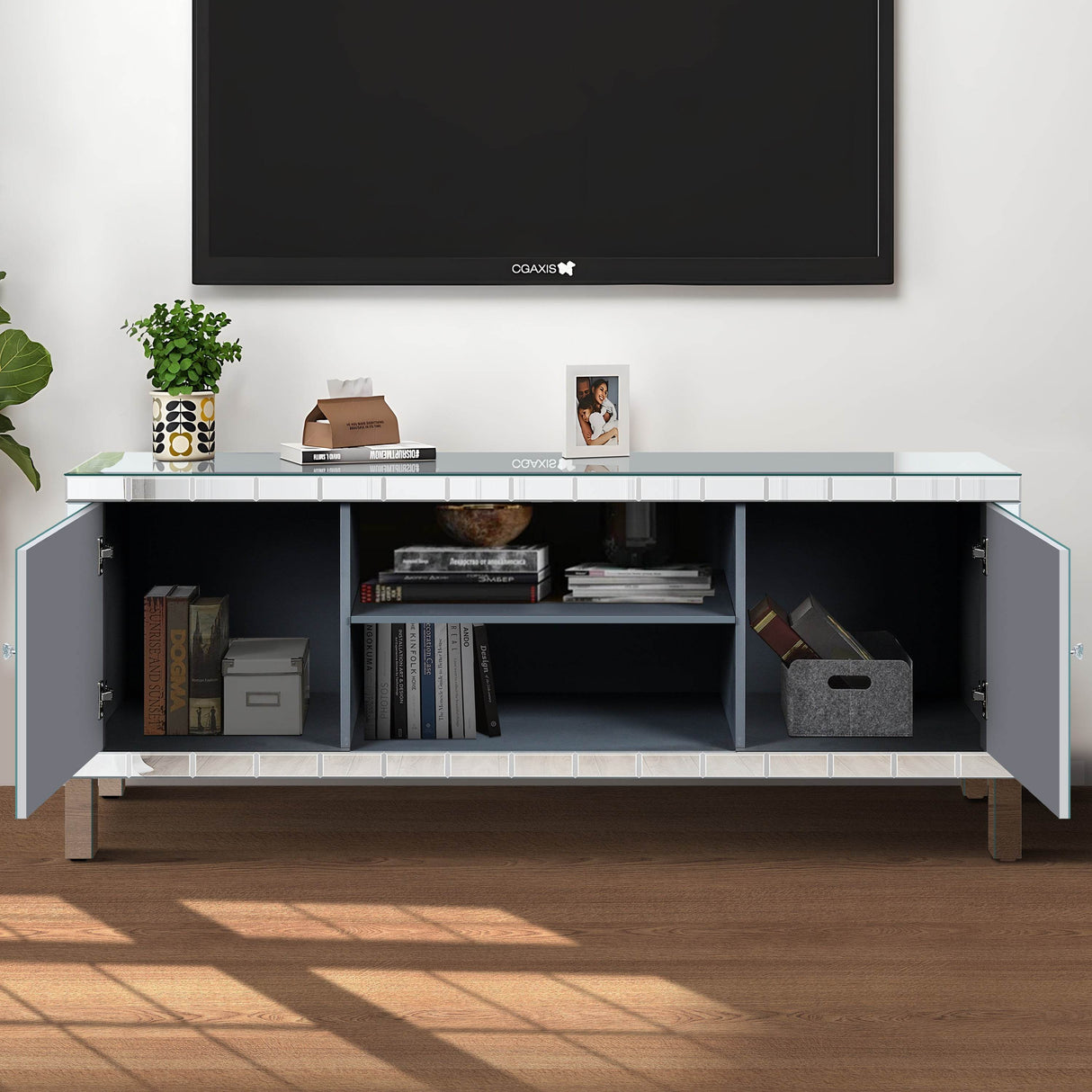47-Inch Mirrored Dual Door TV Media Console - Sleep Galleria