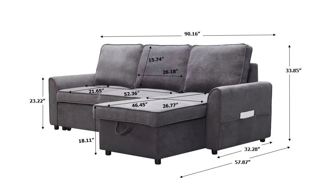 Modern Modular L-Shaped Reversible Sofa Bed With Storage - Omega Lifestyles