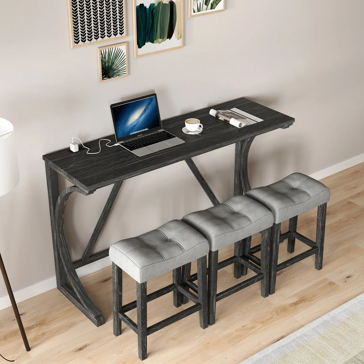 Industrial Bar Table And Chairs Set With Power Outlet - Omega Lifestyles