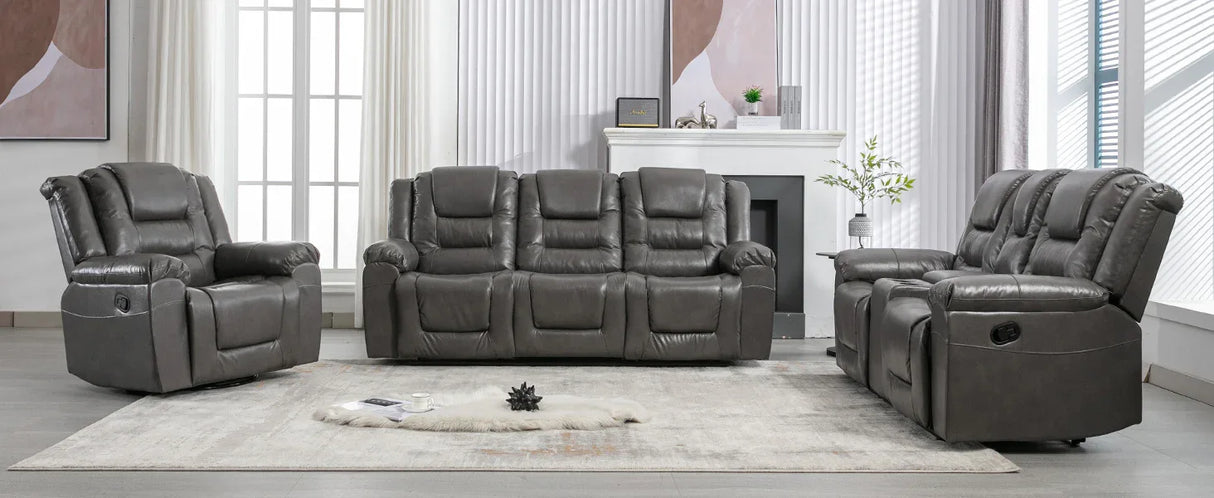 Grey Manual PU Upholstered Home Theater Recliner Chair Set - Omega Lifestyles