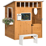 Kids Outdoor Wooden Playhouse With Door Windows Mailbox Bench - Omega Lifestyles