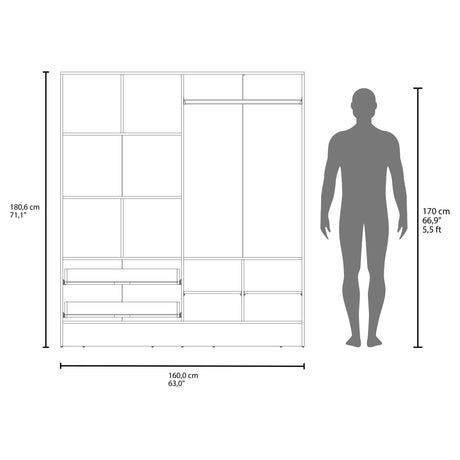 White Engineered Wood 4-Door Wardrobe Armoire - Omega Lifestyles
