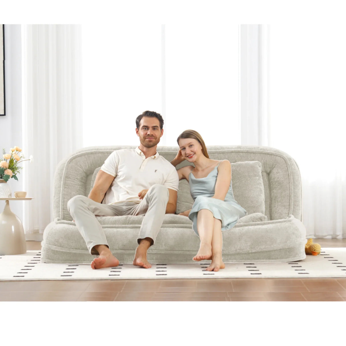 Medium-Soft Adjustable Loveseat Lazy Sofa With Chenille Upholstery - Omega Lifestyles