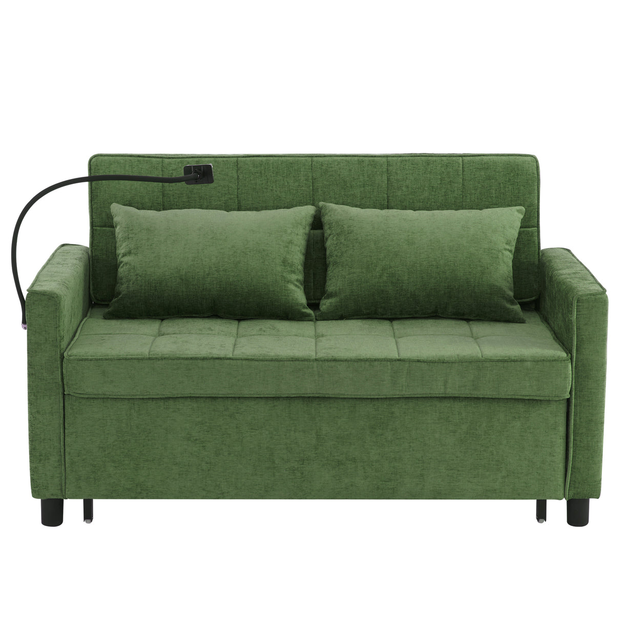 Convertible Chenille Loveseat Sofa Bed With USB Ports