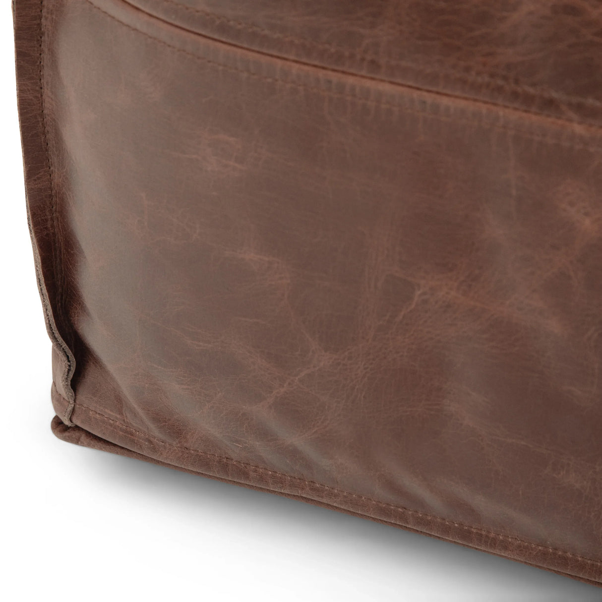 Square Distressed Buffalo Leather Multiuse Pouf Stool - Omega Lifestyles
