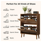 Farmhouse Walnut MDF Shoe Cabinet With Flip Drawers - Omega Lifestyles
