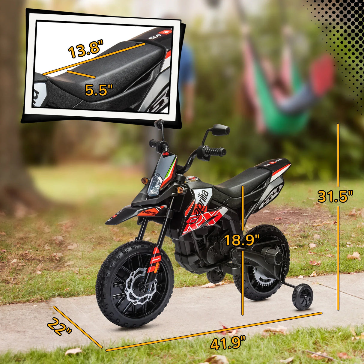 Aprilia Licensed 12V Electric Kids Motorcycle With Training Wheels - Omega Lifestyles