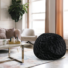 5-Foot Black Faux Fur Memory Foam Bean Bag Chair - Omega Lifestyles