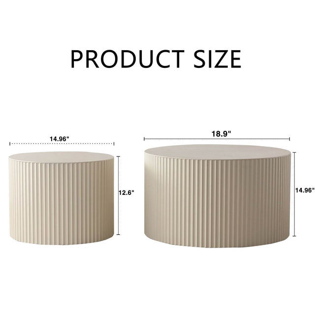Beige White Modern 2-Piece Round Nesting Tables - Omega Lifestyles