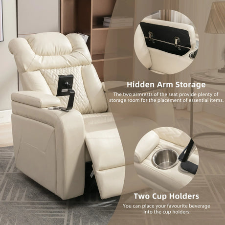 Power PU Leather Recliner Chair With Tray Table USB Port - Omega Lifestyles