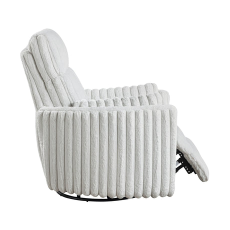 Gray Corduroy Recliner Chair With Swivel Glider And Pillows - Omega Lifestyles