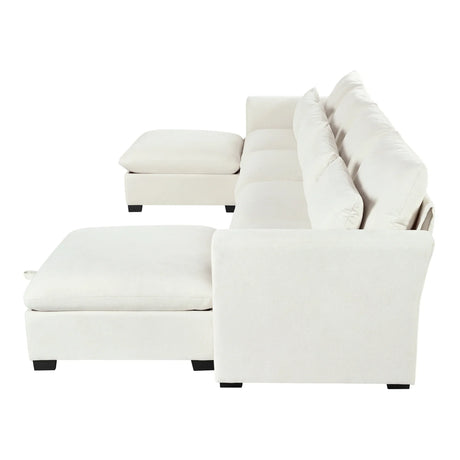 U-Shaped Modular 6-Seat Linen Blend Sofa With Ottomans - Omega Lifestyles