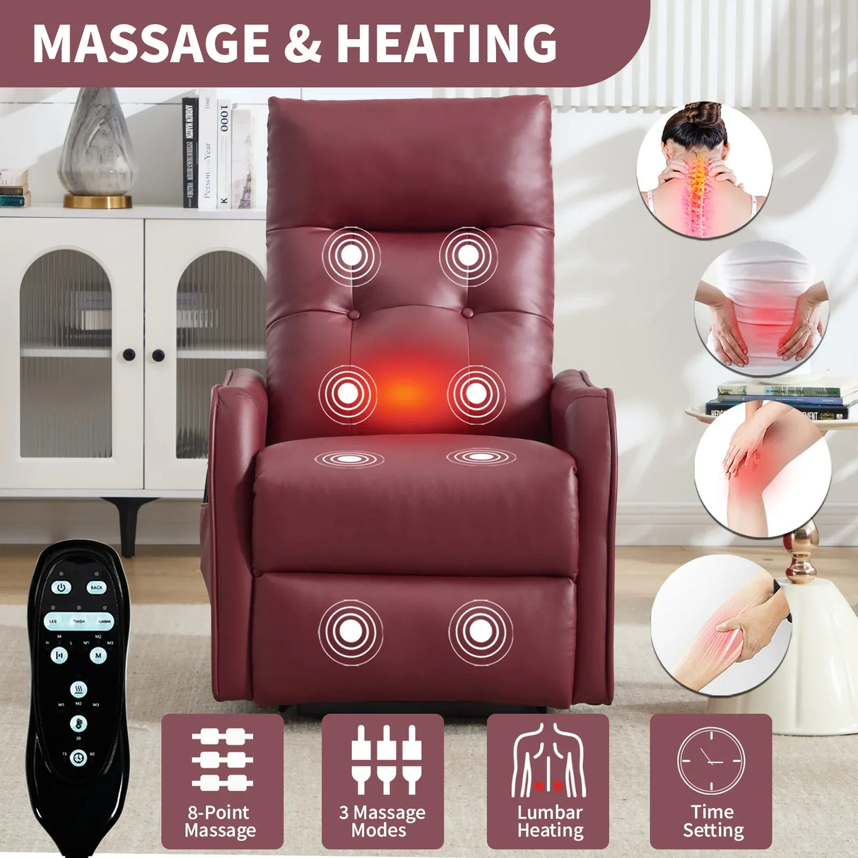Red Faux Leather Power Lift Recliner Chair With Massage - Omega Lifestyles