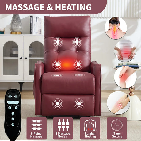 Red Faux Leather Power Lift Recliner Chair With Massage - Omega Lifestyles