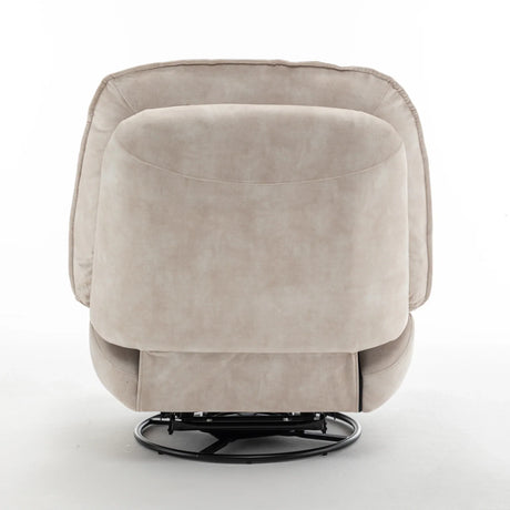 Modern Ivory Velvet Swivel Gliding Recliner Chair With Phone Holder - Omega Lifestyles