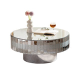 Round Mirrored Crystal Edge Silver Coffee Table - Omega Lifestyles