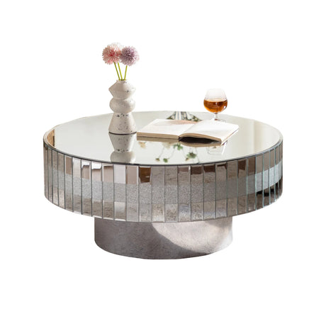 Round Mirrored Crystal Edge Silver Coffee Table - Omega Lifestyles