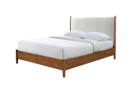 Queen Mid-Century Modern Walnut Beige Wood Bed Frame - Omega Lifestyles
