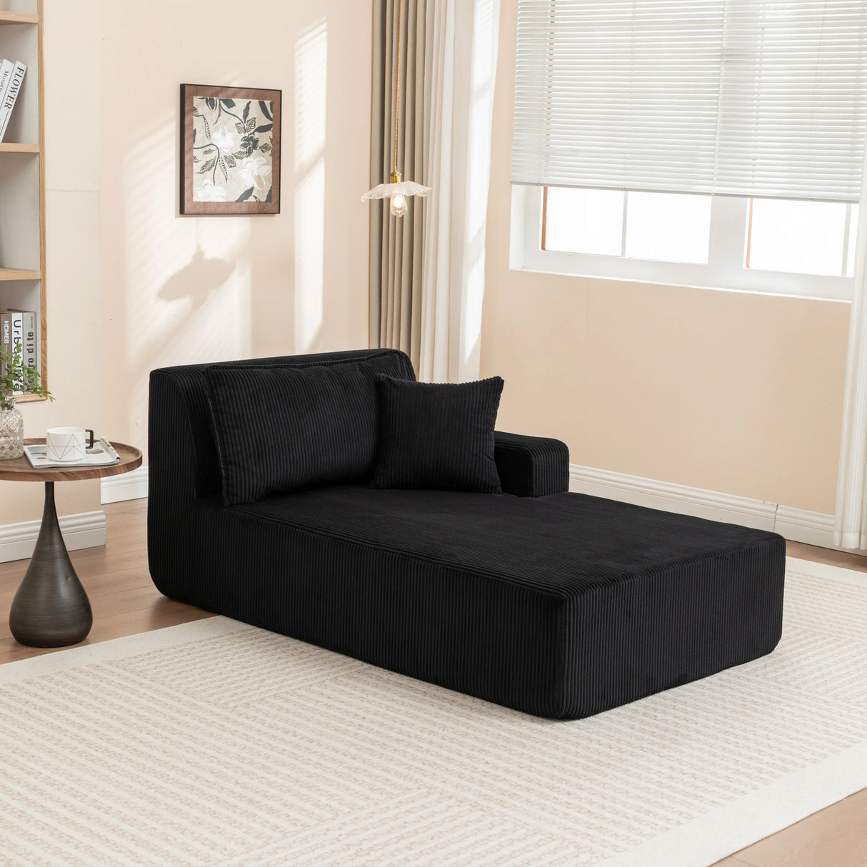 Corduroy Foam Left Armrest Chaise Lounge Chair - Omega Lifestyles