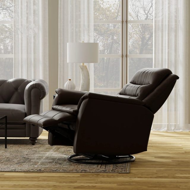 Swivel Glider Recliner With Manual Footrest And Leather - Omega Lifestyles