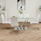 Modern Glass Dining Table With Stainless Steel Base Set - Omega Lifestyles