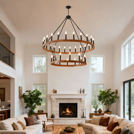 Large 36-Light Wagon Wheel Farmhouse Chandelier - Omega Lifestyles