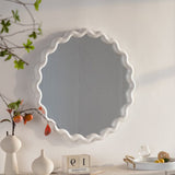 Modern White Scalloped Round Wall Mirror With Wavy Frame