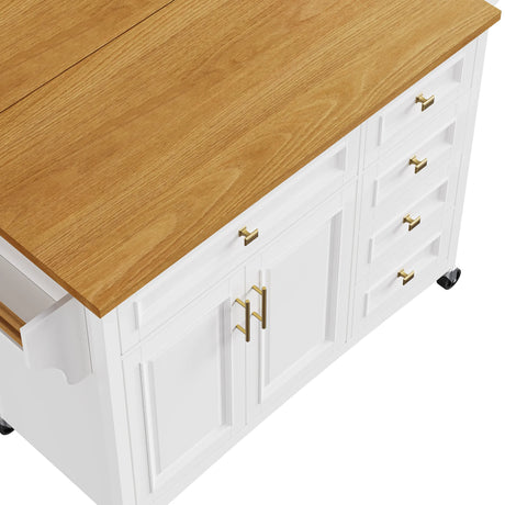 Classic Vintage Embossed White Kitchen Island On Wheels - Omega Lifestyles