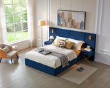 Queen Blue Velvet Wingback Upholstered Platform Bed Frame - Omega Lifestyles