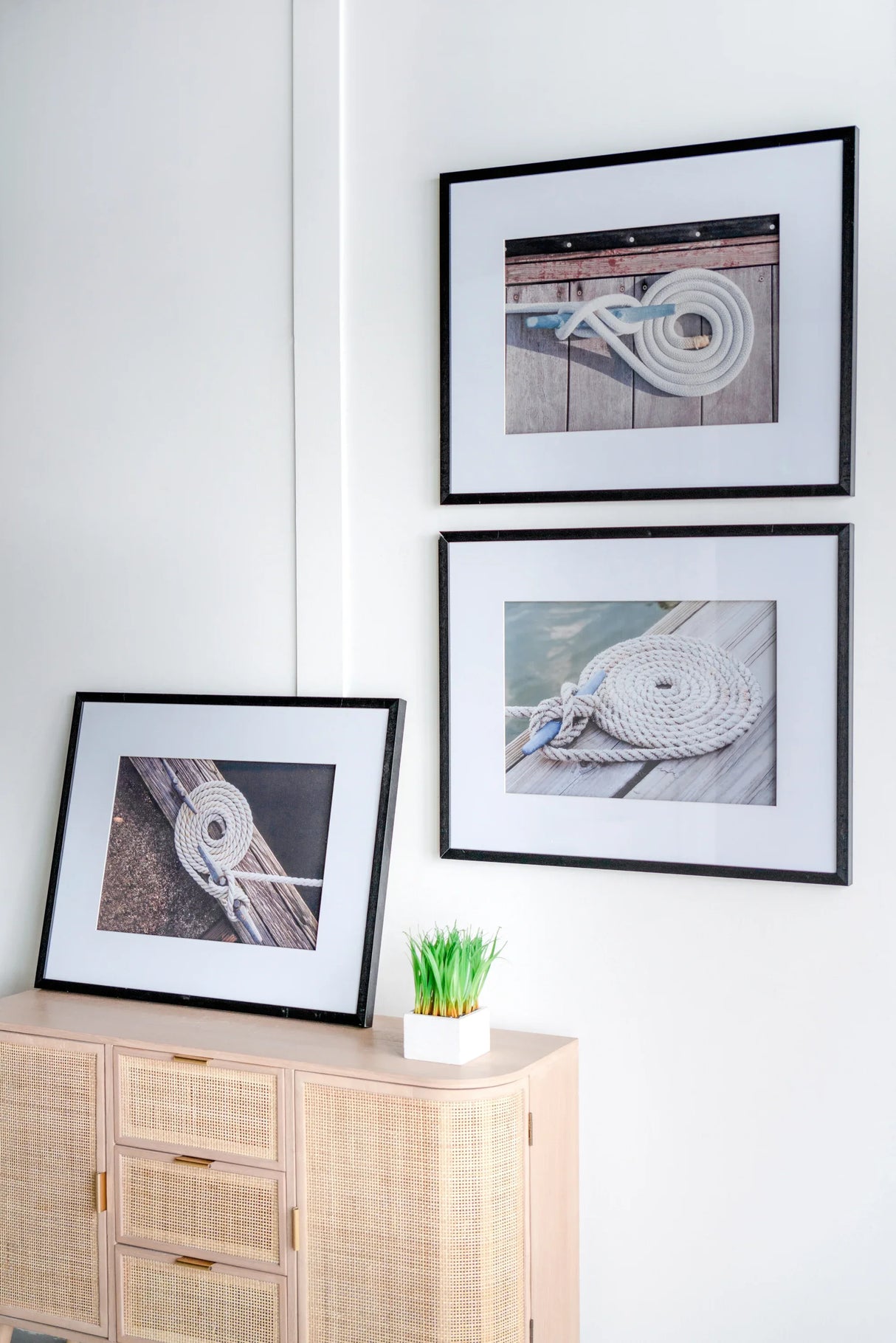 Set of 3 Rope Wall Art Black Frame Nautical Decor - Omega Lifestyles