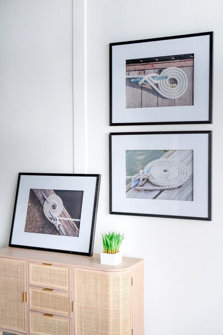 Set of 3 Rope Wall Art Black Frame Nautical Decor - Omega Lifestyles
