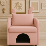 Velvet Pink Bunny Ear Pet-Friendly Armchair With Hideaway - Omega Lifestyles